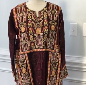 Embroidered Burgundy and Gold Kaftan